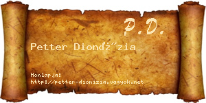 Petter Dionízia névjegykártya